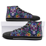 High-Top Canvas Shoes Mystical Skull with Vibrant Floral Elements