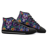 High-Top Canvas Shoes Mystical Skull with Vibrant Floral Elements