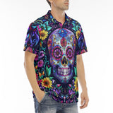 Men's Polo Shirt Mystical Skull with Vibrant Floral Elements