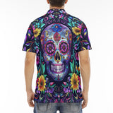 Men's Polo Shirt Mystical Skull with Vibrant Floral Elements