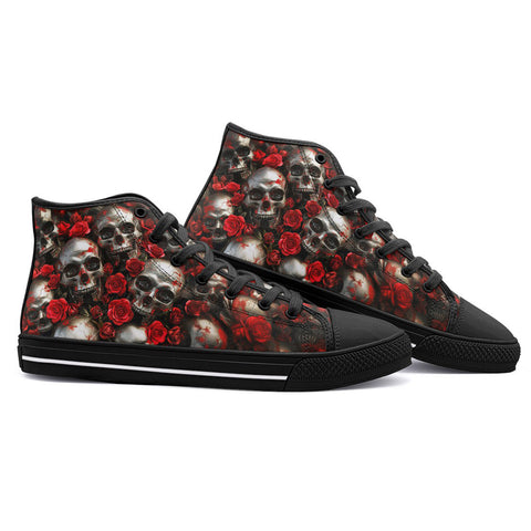 High-Top Canvas Shoes Skulls and Roses
