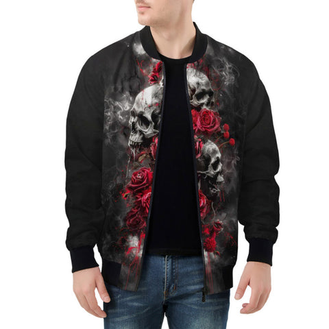 Bomber Jacket Skulls and Roses in Smoke