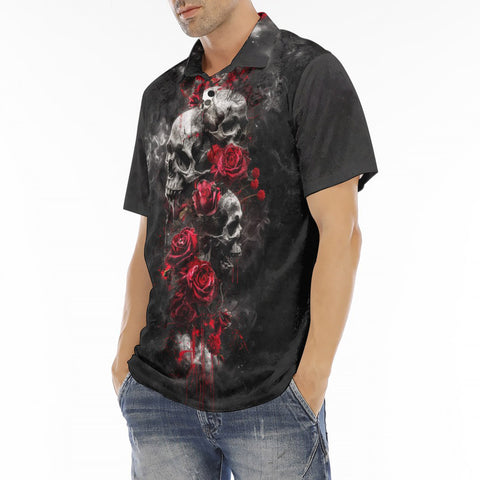 Men's Polo Shirt Skulls and Roses in Smoke