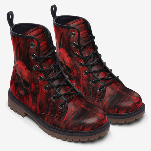 Leather Boots Gothic Red Skull Artwork