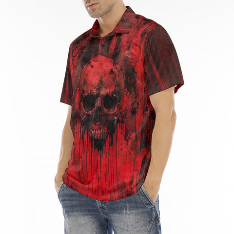 Men's Polo Shirt Gothic Red Skull Artwork