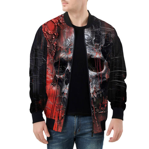 Bomber Jacket Oil Painting Skull Red Liquid