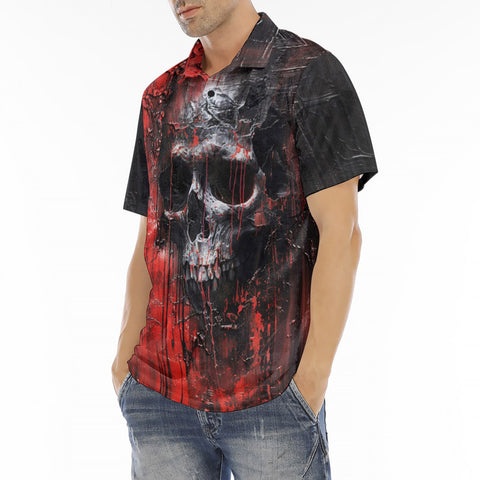 Men's Polo Shirt Oil Painting Skull Red Liquid