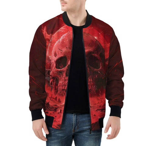 Bomber Jacket Dark Fantasy Red Skull Landscape