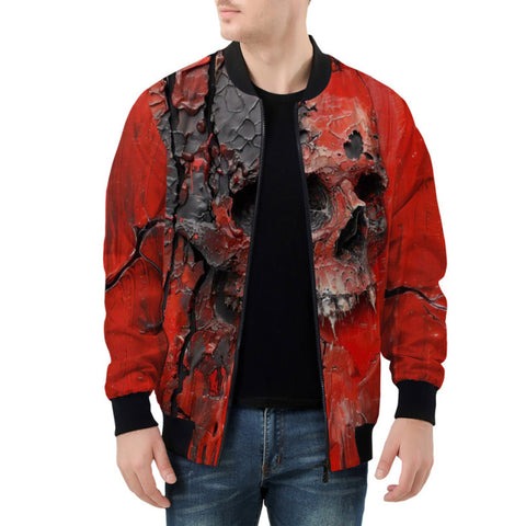 Bomber Jacket Red Skull Cracked Texture Paint
