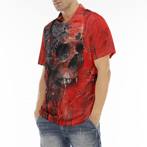 Men's Polo Shirt Red Skull Cracked Texture Paint