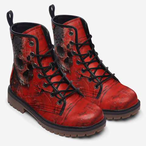 Leather Boots Red Skull Cracked Texture Paint
