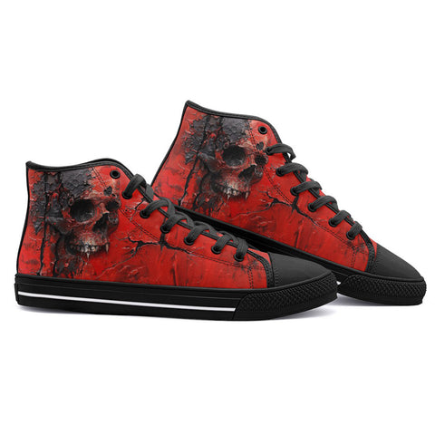 High-Top Canvas Shoes Red Skull Cracked Texture Paint