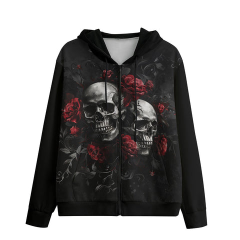 Men's Zip Up Hoodie Gothic Skulls and Roses
