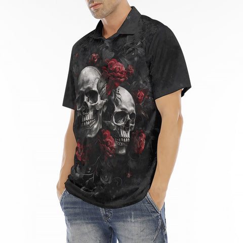 Men's Polo Shirt Gothic Skulls and Roses