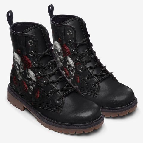 Leather Boots Gothic Skulls and Roses