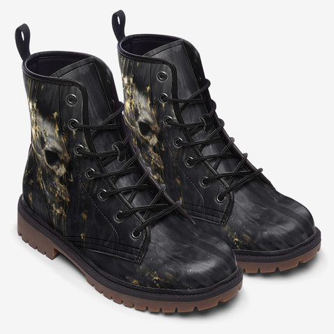 Leather Boots Skull with Gold Dripping