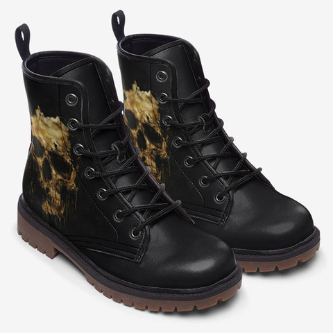 Leather Boots Dripping Gold Skull