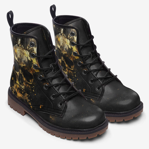 Leather Boots Skull with Golden Splashes