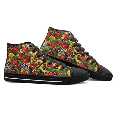 High-Top Canvas Shoes Pizza Ingredients Pattern