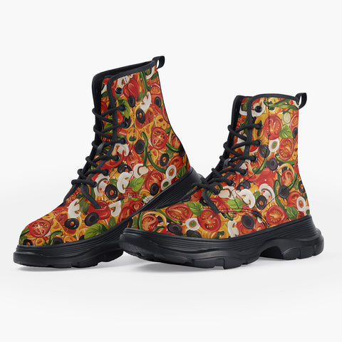 Casual Leather Chunky Boots Pizza Texture