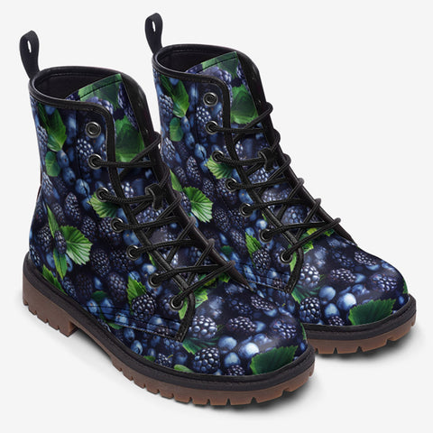 Leather Boots Blackberries and Blueberries