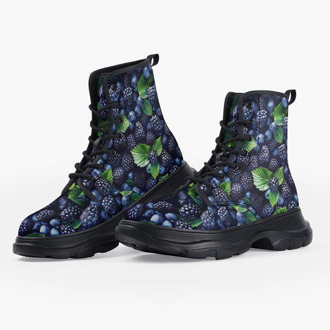 Casual Leather Chunky Boots Blackberries and Blueberries