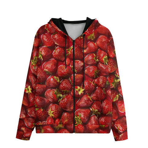 Men's Zip Up Hoodie Strawberries Pattern