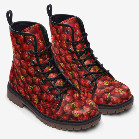 Leather Boots Strawberries Pattern
