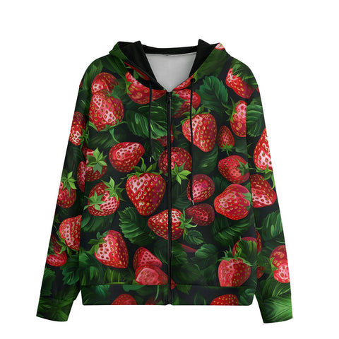 Men's Zip Up Hoodie Strawberries with Leaves