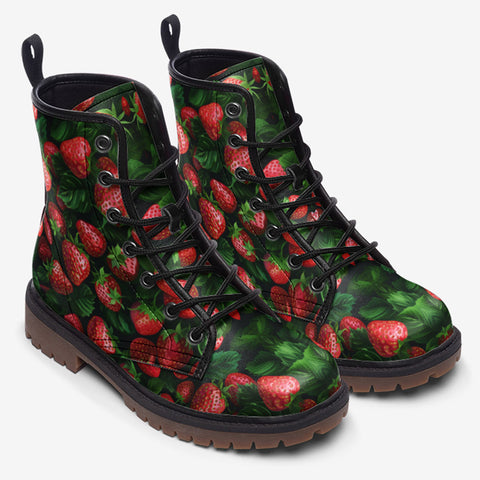 Leather Boots Strawberries with Leaves