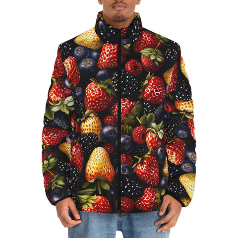 Down-Padded Puffer Jacket Strawberries Blueberries Blackberries Pattern