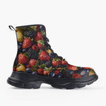 Casual Leather Chunky Boots Strawberries Blueberries Blackberries