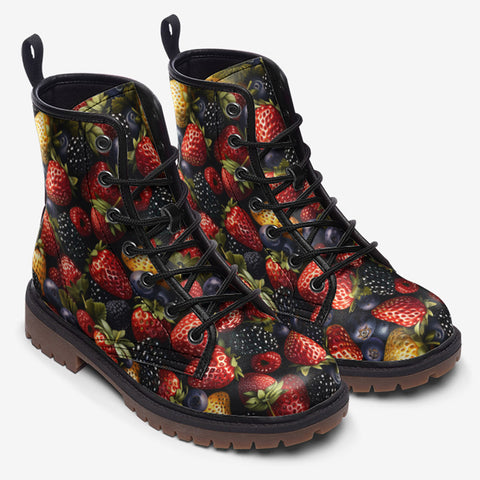 Leather Boots Strawberries Blueberries Blackberries Pattern