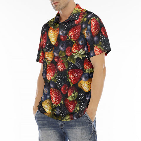 Men's Polo Shirt Strawberries Blueberries Blackberries Pattern