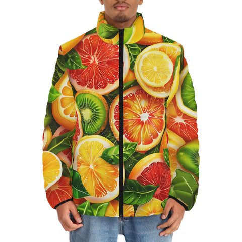 Down-Padded Puffer Jacket Slices of Citrus Fruits Pattern