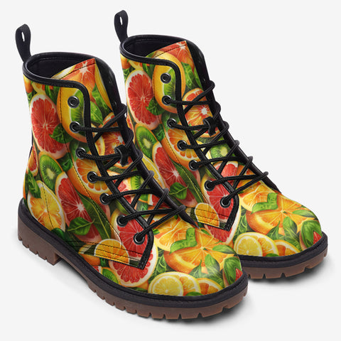 Leather Boots Slices of Citrus Fruits Pattern