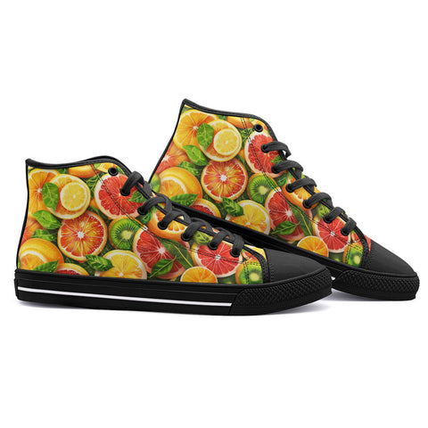 High-Top Canvas Shoes Slices of Citrus Fruits Pattern