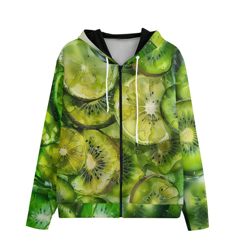 Men's Zip Up Hoodie Green Lime and Kiwi Slices