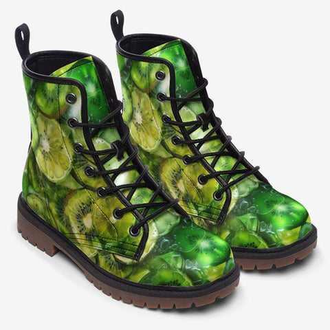 Leather Boots Green Lime and Kiwi Slices
