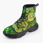 Casual Leather Chunky Boots Green Lime and Kiwi Slices