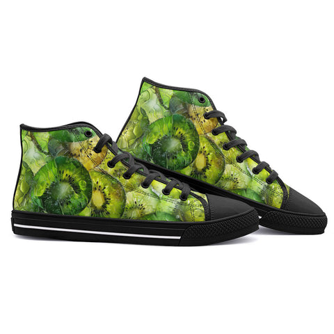 High-Top Canvas Shoes Kiwi Slices Watercolor Art