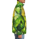 Down-Padded Puffer Jacket Kiwi Slices Watercolor Art