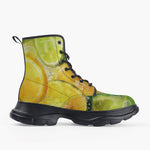 Casual Leather Chunky Boots Lemon and Lime Slices in Water
