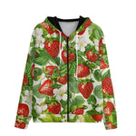 Men's Zip Up Hoodie Red Strawberries Green Leaves
