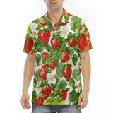 Men's Polo Shirt Red Strawberries Green Leaves