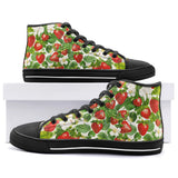 High-Top Canvas Shoes Red Strawberries Green Leaves