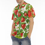 Men's Polo Shirt Red Strawberries Green Leaves