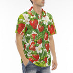 Men's Polo Shirt Red Strawberries Green Leaves