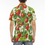 Men's Polo Shirt Red Strawberries Green Leaves