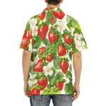 Hawaiian Shirt Red Strawberries Green Leaves